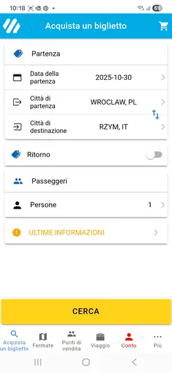 Seleziona percorso e data di viaggio